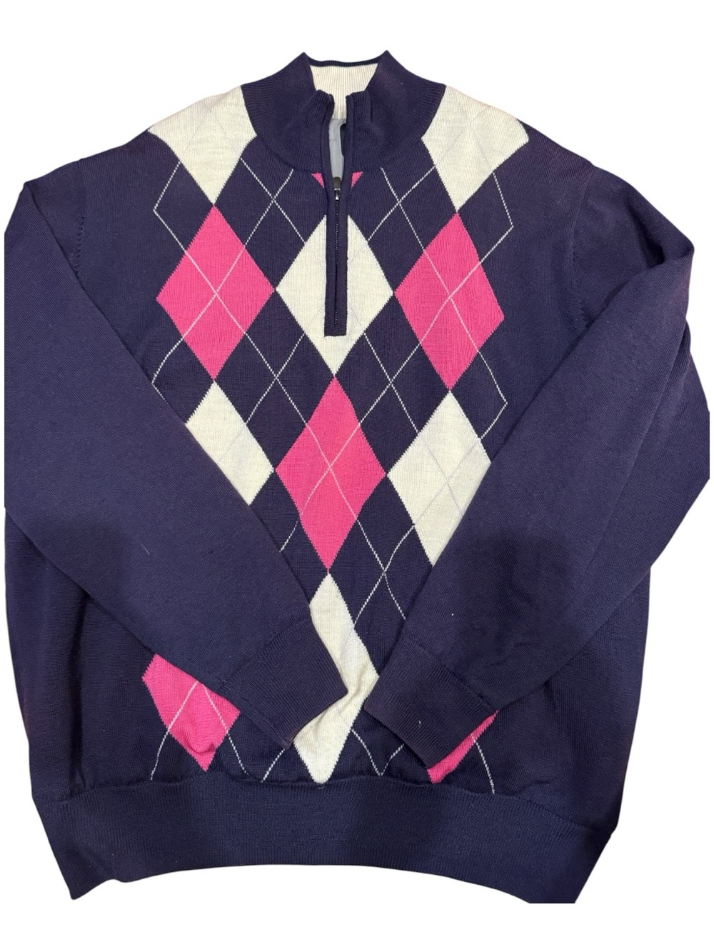 FootJoy XL Lined Argyle Quarter-Zip Golf Sweater Navy Windbreaker Wool Blend